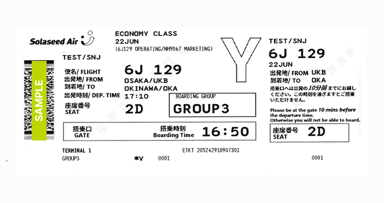 Issued at the self-service check-in machine/Issued at the airport counter