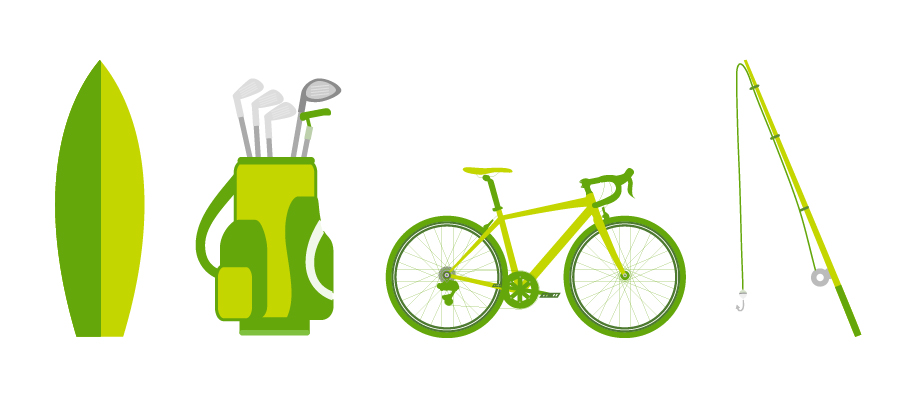 surfboards,golf bags, bicycles, fishing equipment, etc.