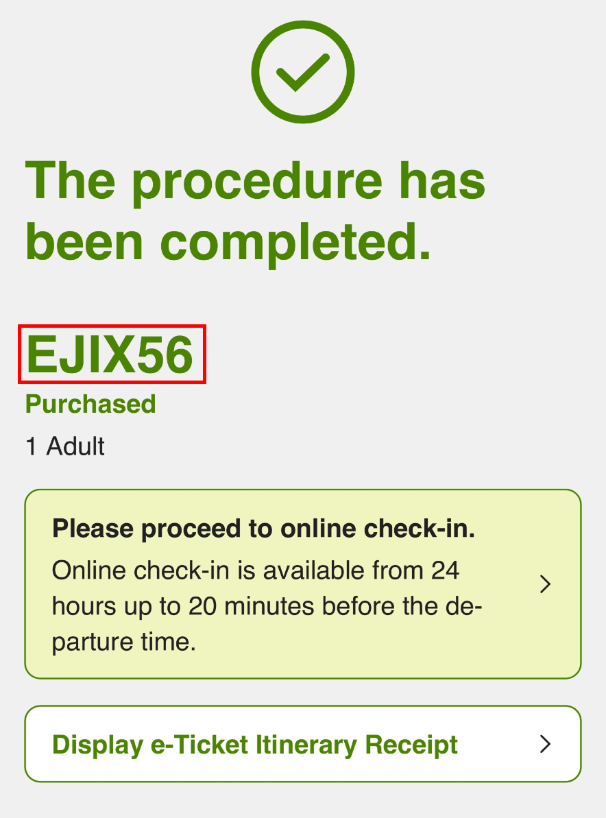 Screen after completing purchase
