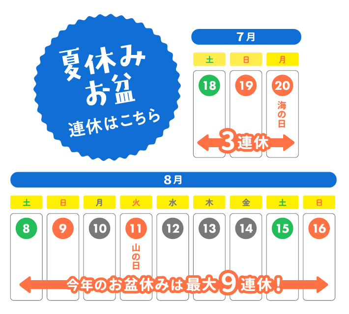 夏休み お盆 連休はこちら