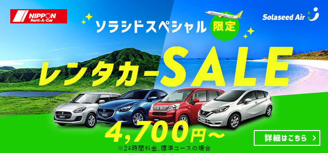 ソラシドスペシャル限定 レンタカーSALE 4,700円〜