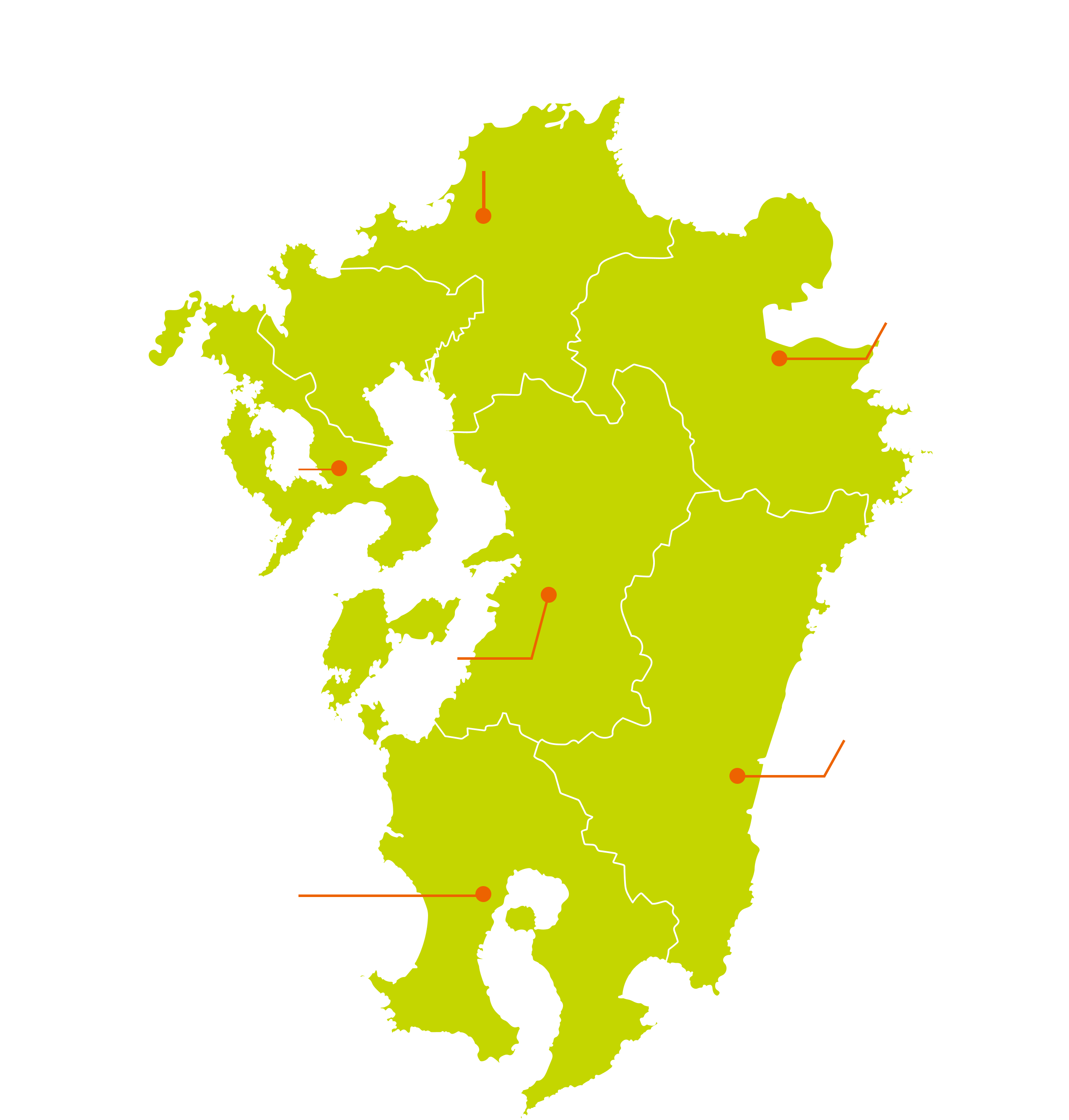 図:九州地図。各県のボタンから、その県のふっこう割の特設サイトへ移動できます