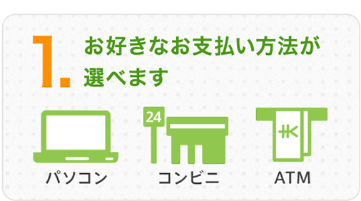 1.お好きなお支払い方法が選べます パソコン コンビニエンスストア ATM